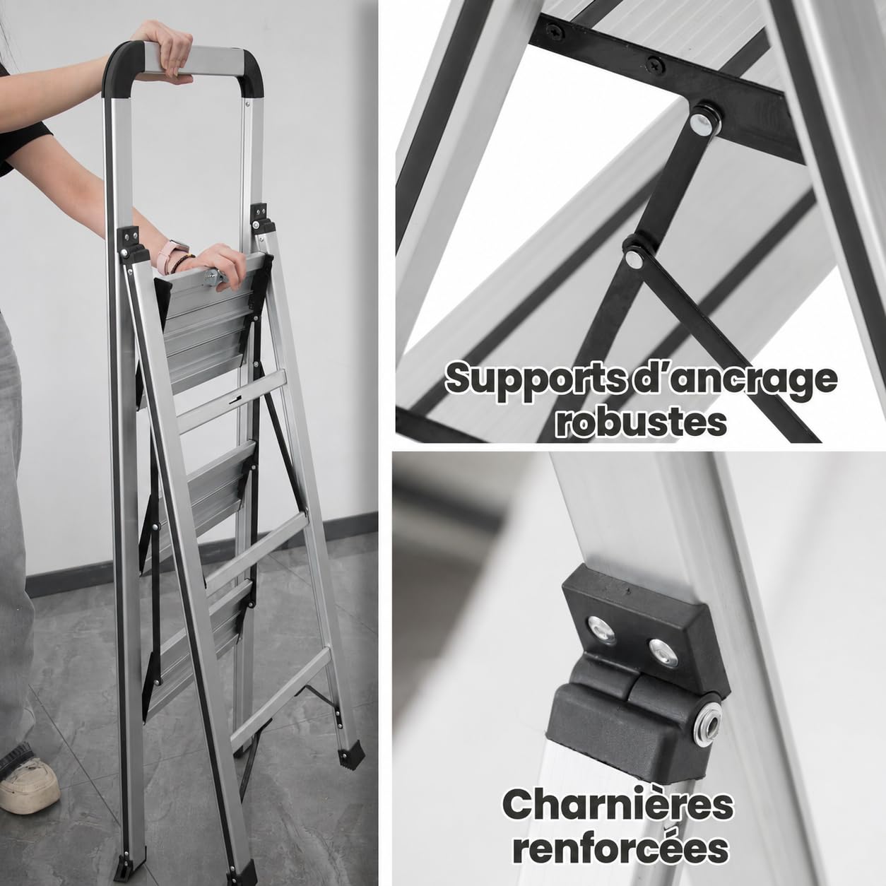 UZIRO Marche Pied Pliable 3 Marches, Aluminium, Charge Maximale 150 kg