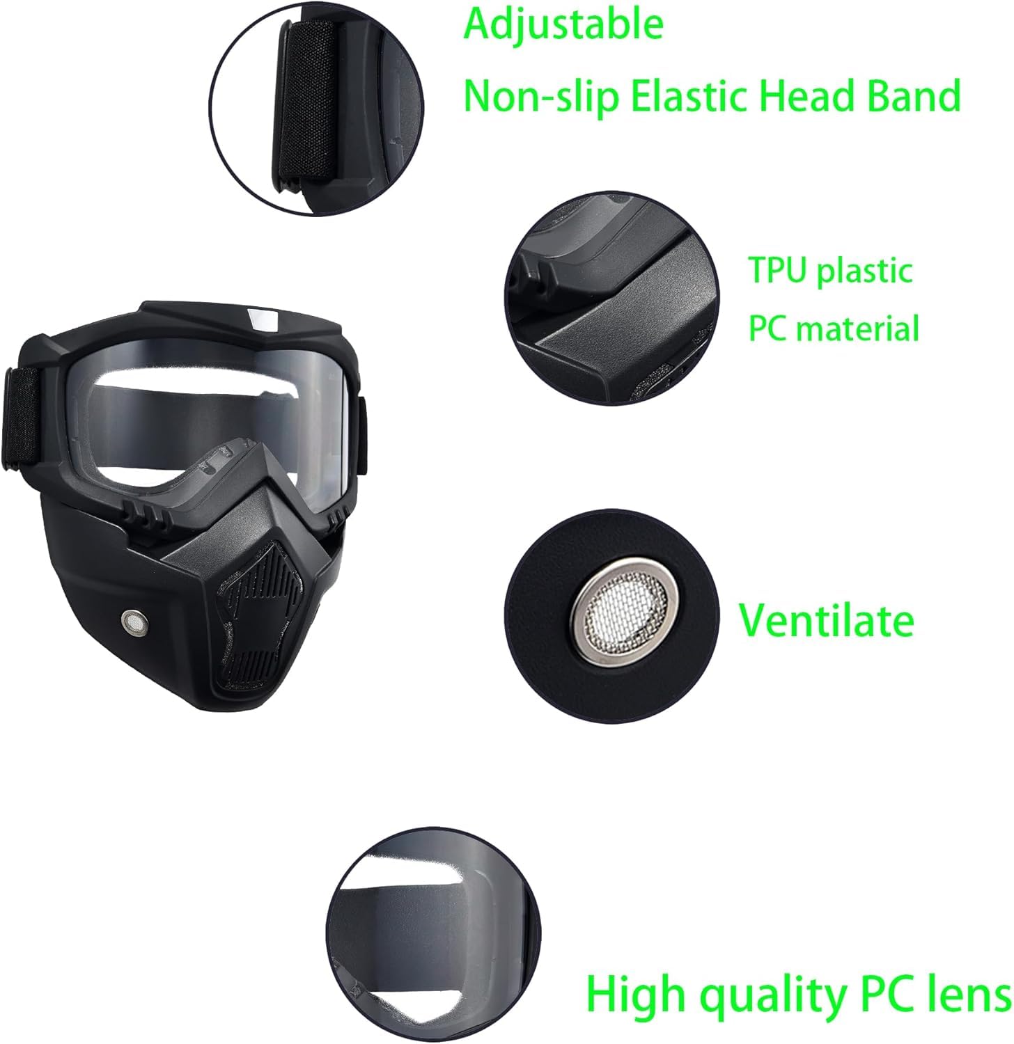 Airsoft Paintball Full Face Tactical Mask with Goggles for Motorcycle Cycling Skiing Halloween Cosplay