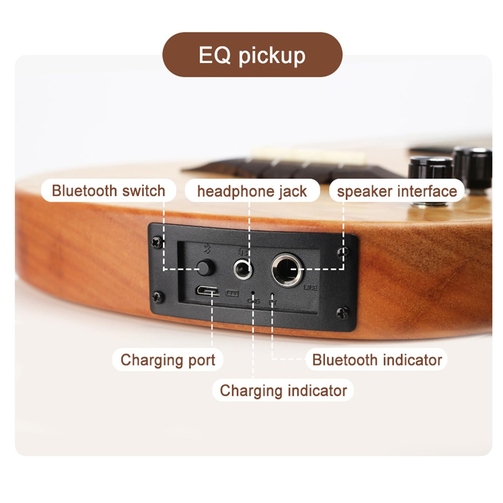 Fafeicy Ukulélé électrique en Bois Rechargeable Bluetooth pour Adulte, 23 Pouces, pour la Pratique, Cadeau de Performance