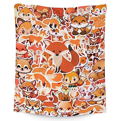 Mercuryelf Fox Throw Blanket - Soft, Fuzzy & Warm - 60x80 Inches Flannel Blankets for Bed, Couch - Orange Funny Throws Gift for Adults