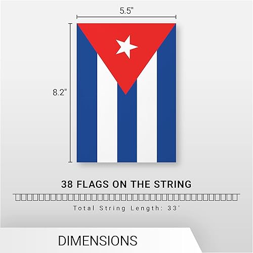 Miniatura 7 de G128 Bandera cubana de 8.2 x 5.5 pulgadas, cuerda completa de 33 pies, poliéster 150D impreso, decoraciones para bar, escuela, festivales y