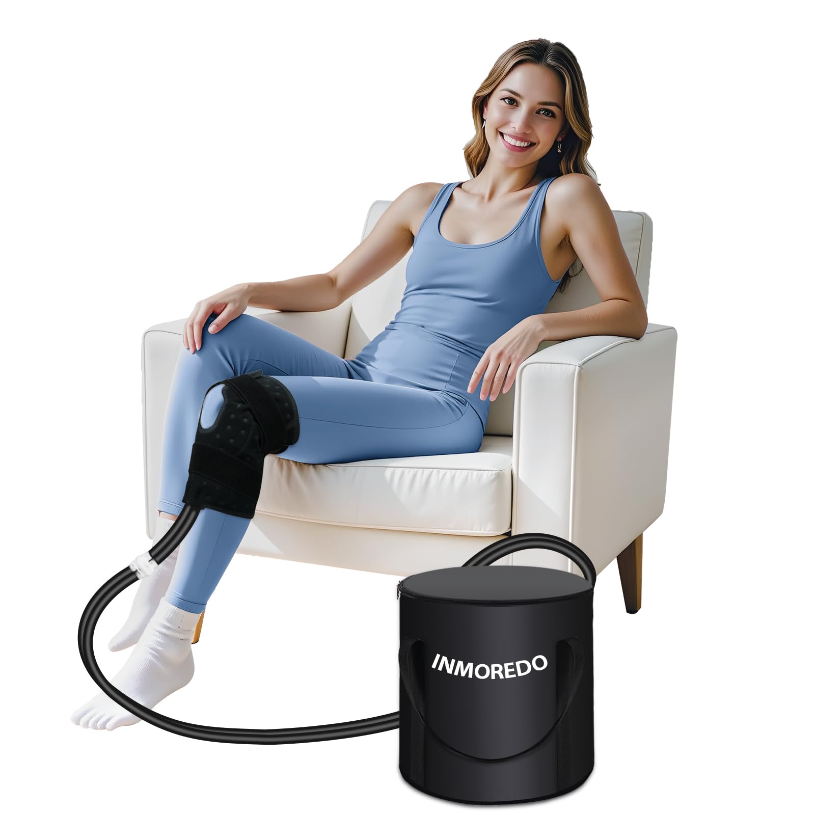 Inmoredo Portable Cold Therapy System Machine with Adjustable Knee, Lightweight Bag, Strong Pain Relief, Ideal for Post-Surgery Recovery and Swelling Reduction Ice Machine for Knee after Surgery Black Knee Pad