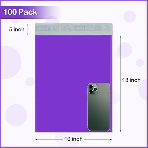 Miniatura 2 de Paquete de 100 sobres de polietileno de 10 x 13 pulgadas, bolsas de envío autosellantes para pequeñas empresas, color morado, impermeables y gruesos