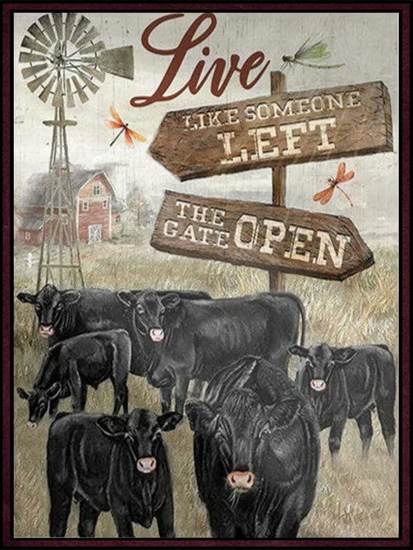 RIFOSA 6"x8" Funny Farm Ranch Cow Decor Live Like Someone Left The Gate Open Vintage Metal Tin Sign Outdoor Indoor Wall Panel Vintage Mural