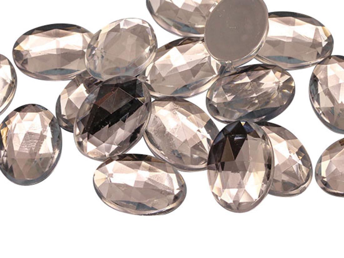 Allstarco Crystal Clear .Ac 18X13mm Flat Back Oval Acrylic Rhinestones Plastic Costume Gems Cosplay Embelishments Decorations - 35 Pieces