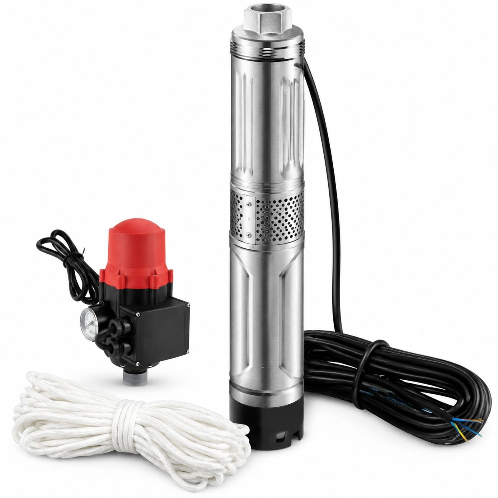 Pompa głębinowa 750 W, 105 l/min, wysokość podnoszenia 62 m, stal nierdzewna, kabel 20 m, do nawadniania i zaopatrzenia w wodę