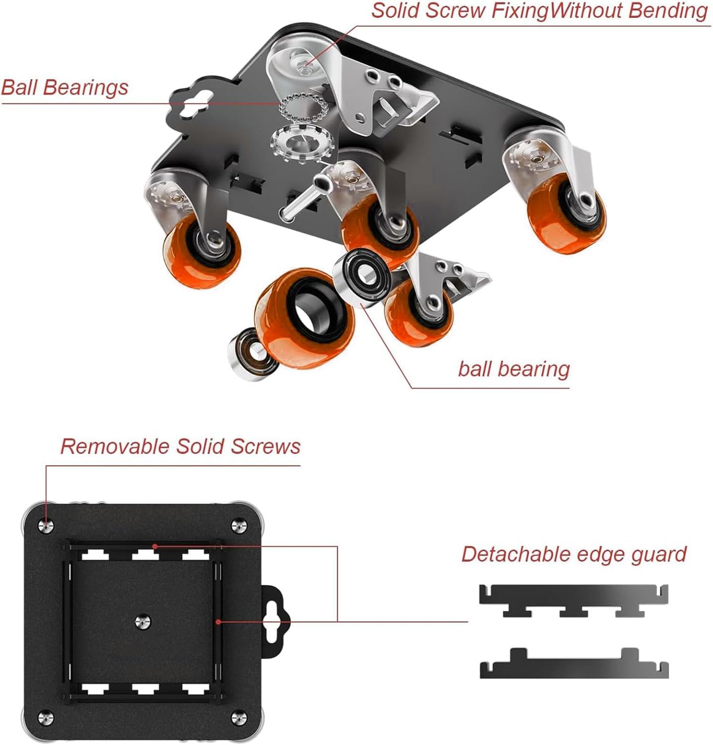Kit Sollevatore Mobili, Spostare Mobili Pesanti, Kit Spostamento Mobili con Funzione di Parcheggio, Carico 1300 kg, con 5 Ruote Girevoli 360° per Spostamento Facile dei Mobili Arancione