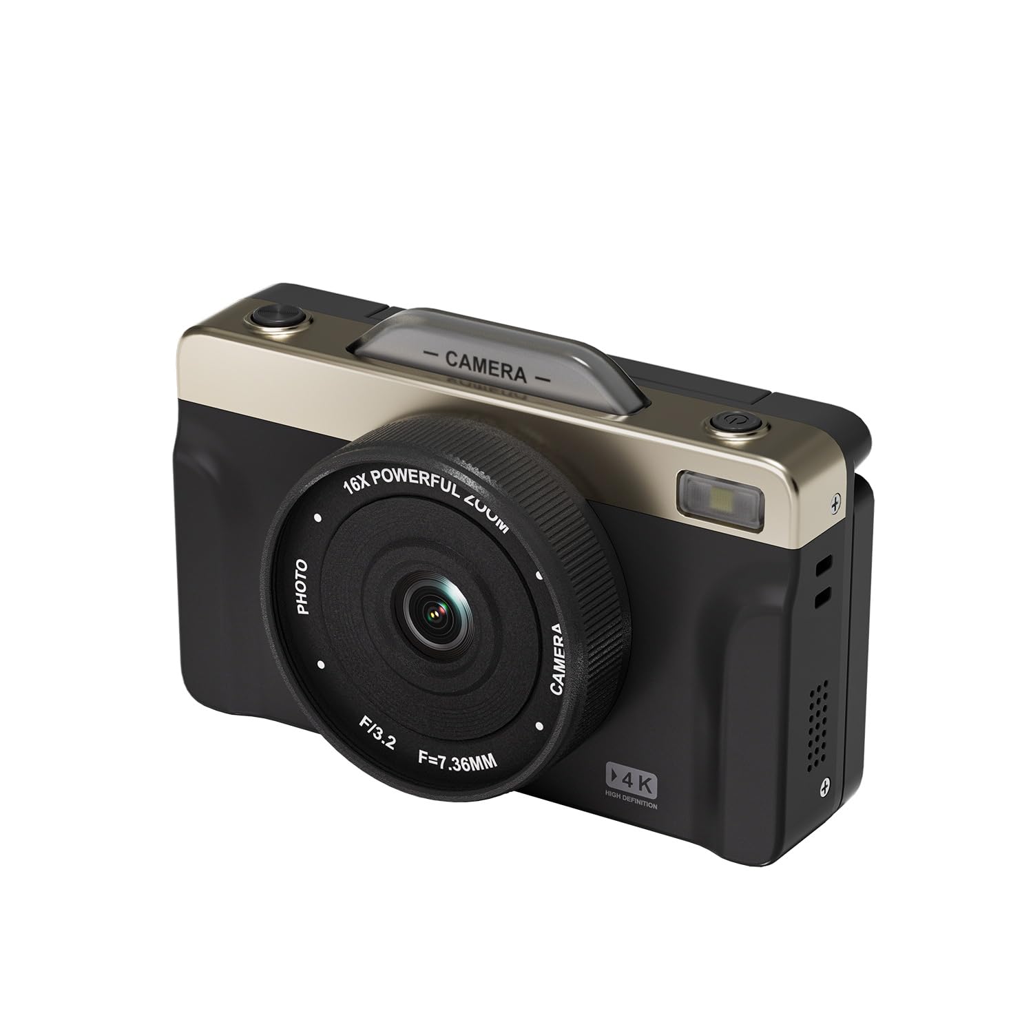 Fotocamera digitale 4K con zoom 16X Anti Shake, 3" LCD 180° Flip Screen Compact Vlogging Camera con 32G SD-Card, Nero