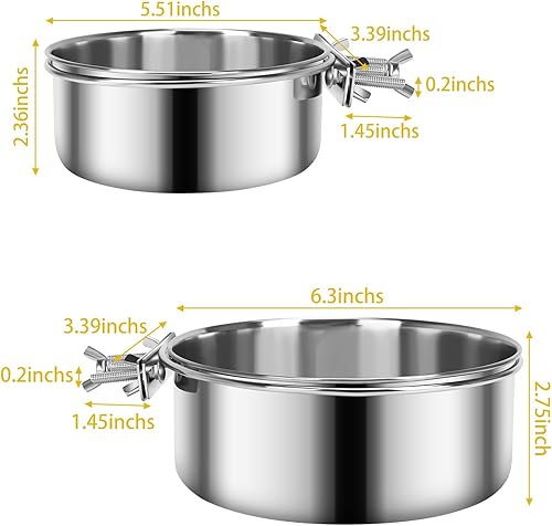 Miniatura 9 de 2 cuencos pequeños para comida y agua para perros con soporte de abrazadera mejorado, cuencos colgantes de acero inoxidable detectables para perros