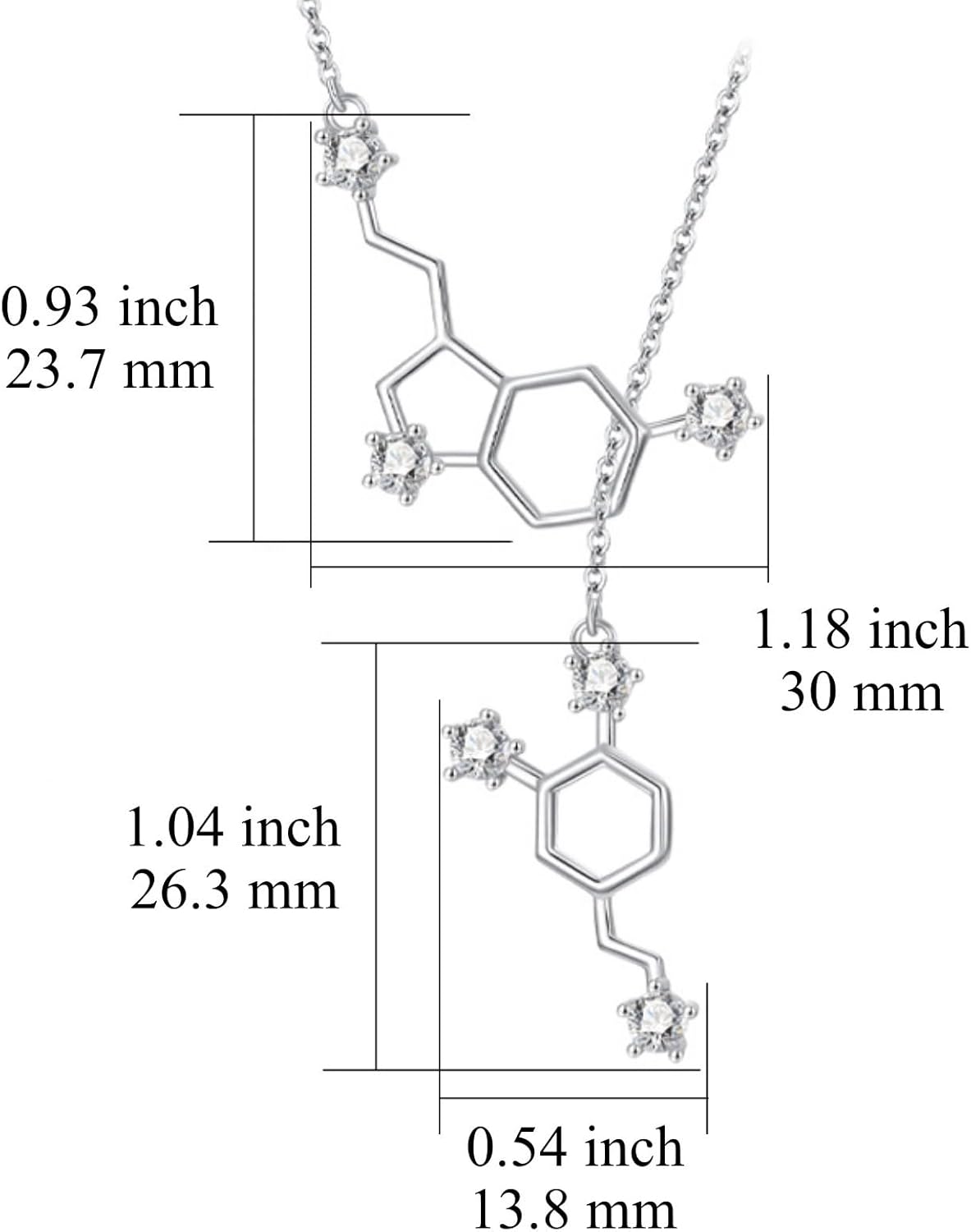 PELOVNY Serotonin Necklace 925 Sterling Silver Happiness Dopamine Molecule Lariat Y Necklace Science Jewelry Chemistry Gifts for Women Mom Wife Her BFF