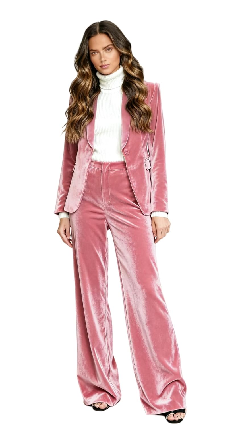 Womens Velvet 2 Piece Outfits Womens Blazer Suits Wedding Party Business Pants Sets Dressy Clothes