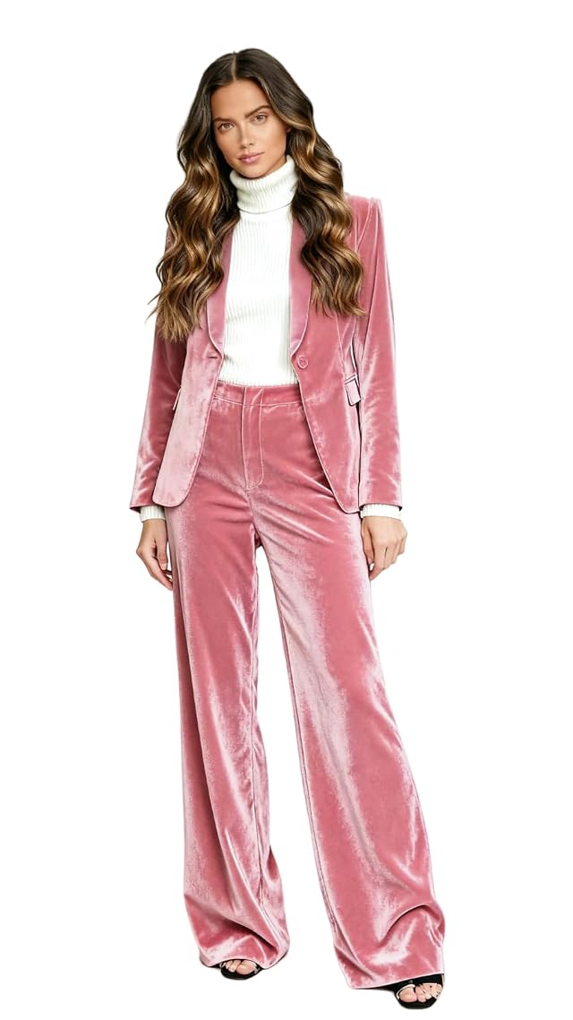 Womens Velvet 2 Piece Outfits Womens Blazer Suits Wedding Party Business Pants Sets Dressy Clothes