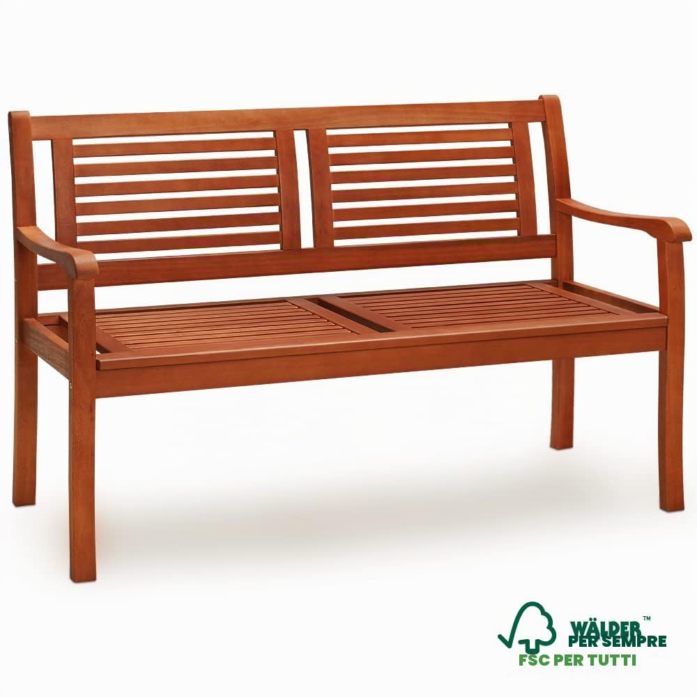 Casaria Panchina da Giardino Bologna in Legno di Eucalipto Resistente 120x60x90cm Portata 320kg Panca da Esterno 2 Posti