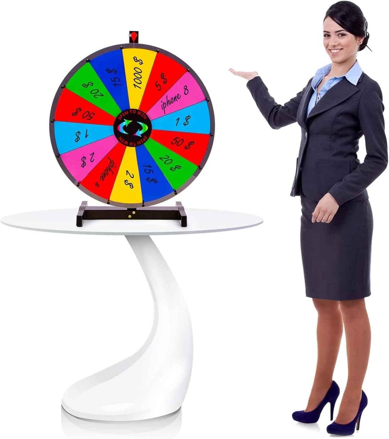18-inch Large Prize Wheel Fortune Game, 14 Color Slots Tabletop Spinning Prize Wheel with Dry Erase Markers & Eraser, for Carnival Trade Show Game Party Lucky Draw Wheel