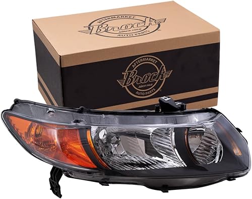 Brock Unidad de lente de repuesto para faros delanteros halógenos de pasajeros compatible con Civic Coupe Si 2.0L 33101SVBA02 2006-2009