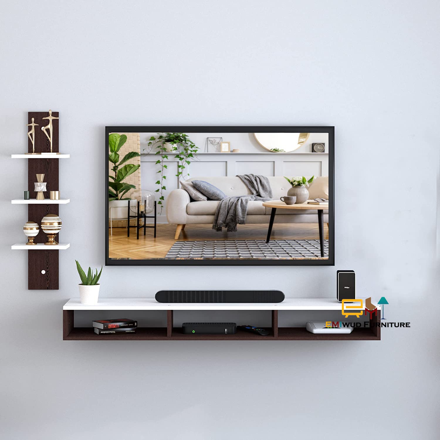 EMIWUD FURNITURE Wooden Wall Haging Setup Box Stand with Shelf