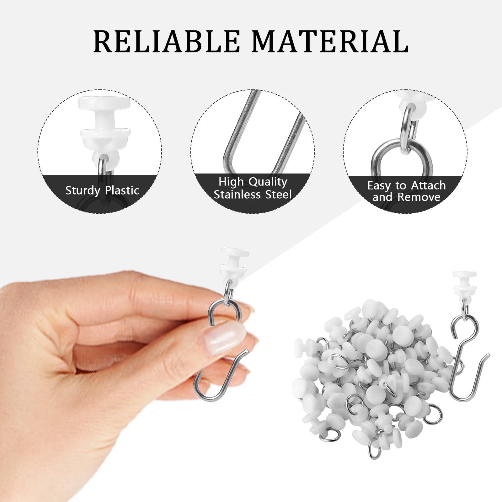 Set Di 80 Ganci E Aliante Per Tende, 40 Ganci A S In Acciaio E 40 Guide In Plastica, Per Bagno E Camera Da Letto - 5
