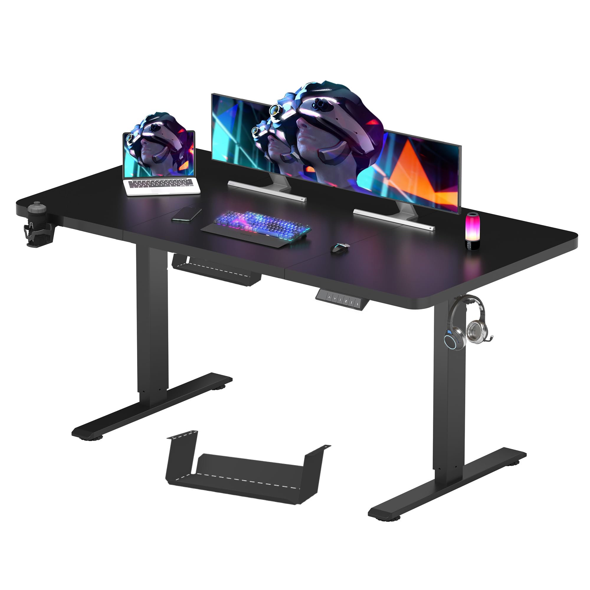 FLEXISPOT 140 x 60 cm Electric Standing Desk, Sit Stand Table Height Adjustable Desk with Backpack Hook and Memory Smart Pannel, Home Office Desk Black
