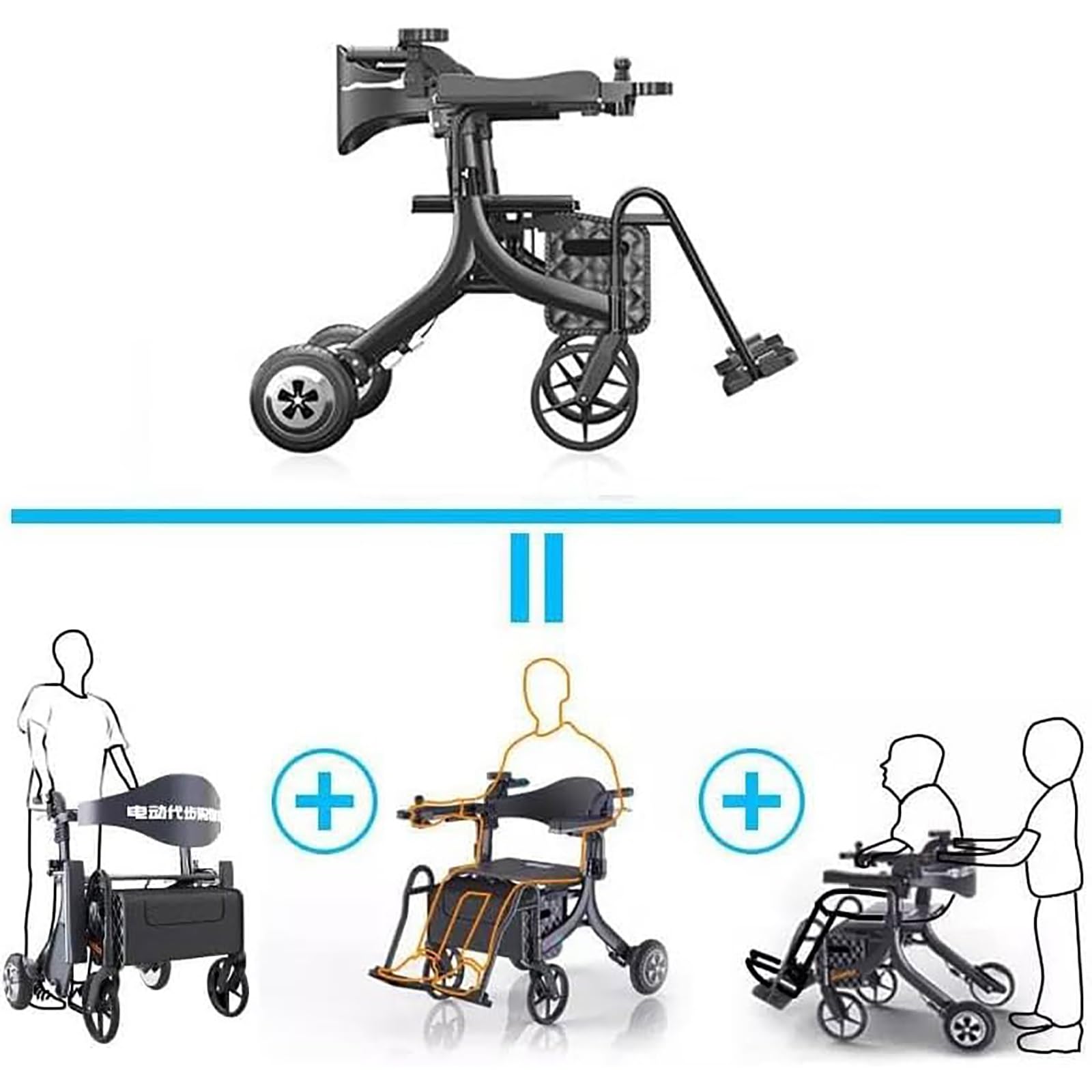 Andadoras de Ayuda con Ruedas Plegable, 5 en 1 Eléctrico Walker Drive Rollator, Ancianos Scooter Eléctrico Silla de Ruedas Ligera Silla de Ruedas con Batería de Litio Trolley para la Tercera Edad