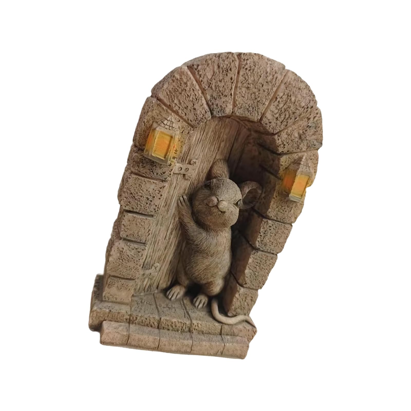 Nucelit Playful Peeking Through Door Resin Statue for Garden Home Miniature Landscape Decors Resin Door Sculpture