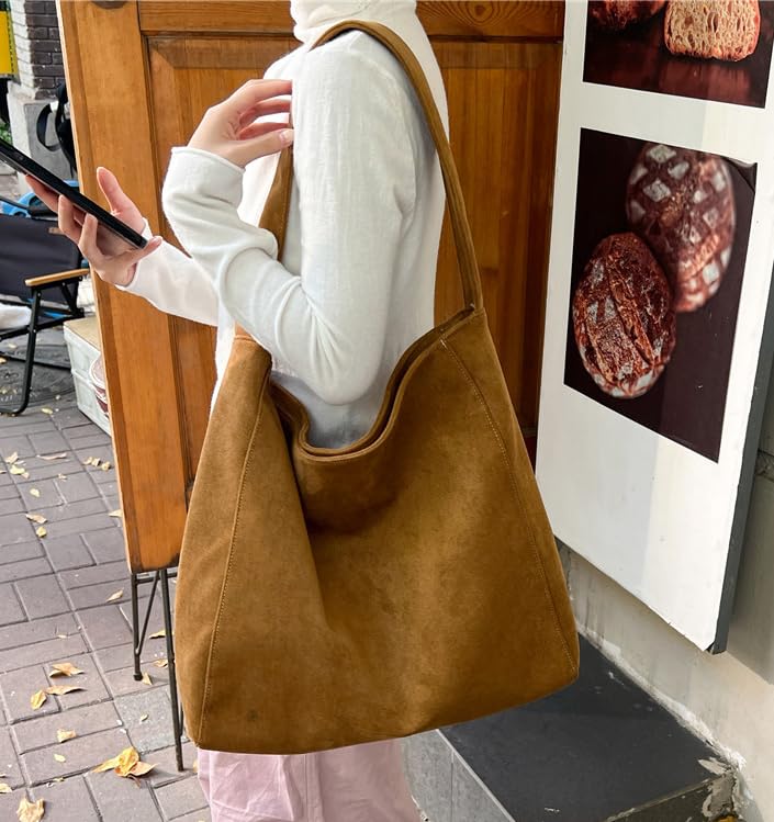 Image of Vintage Suede Hobo Bags for Women - Retro Shoulder Tote Purse Carryall Travel Bag