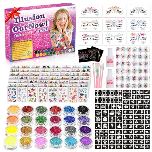 Kids Glitter Tattoo Kit - Face Gems, Rhinestones, Temporary Tattoos - Perfect for Birthdays & Festivals - Image 6