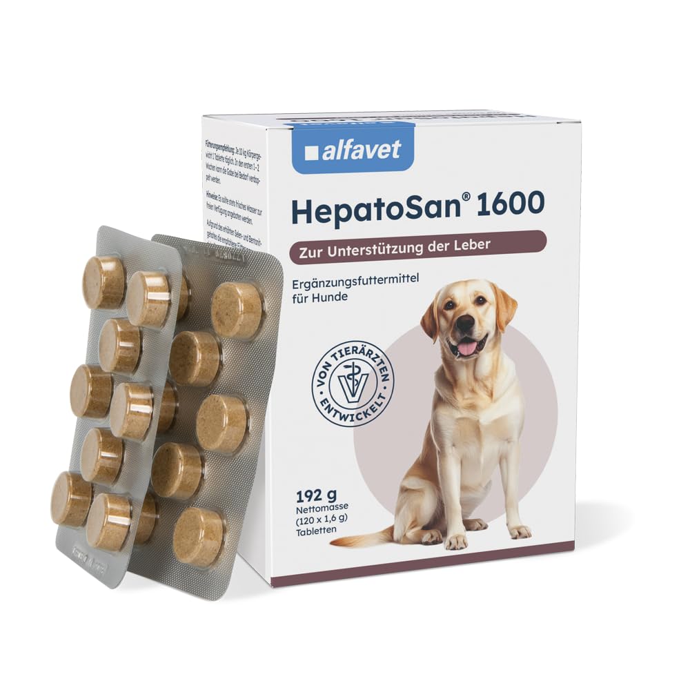 Alfavet HepatoSan 1600 - suplemento alimenticio para Perros - Ayuda al metabolismo hepático - 120 tabletas de 1600mg