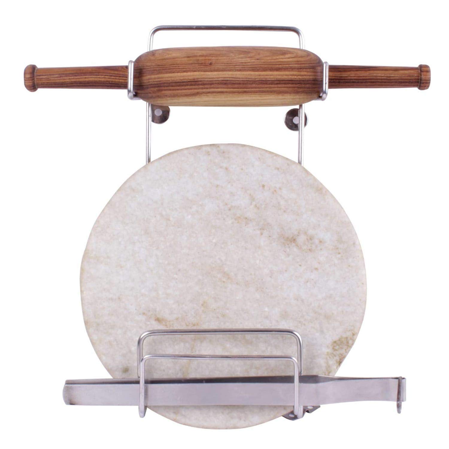 Basra® Chakla Belan Stand for Kitchen - 100% Rust-Free Stainless Steel Rolling Pin Board Holder Wall Mount Stand