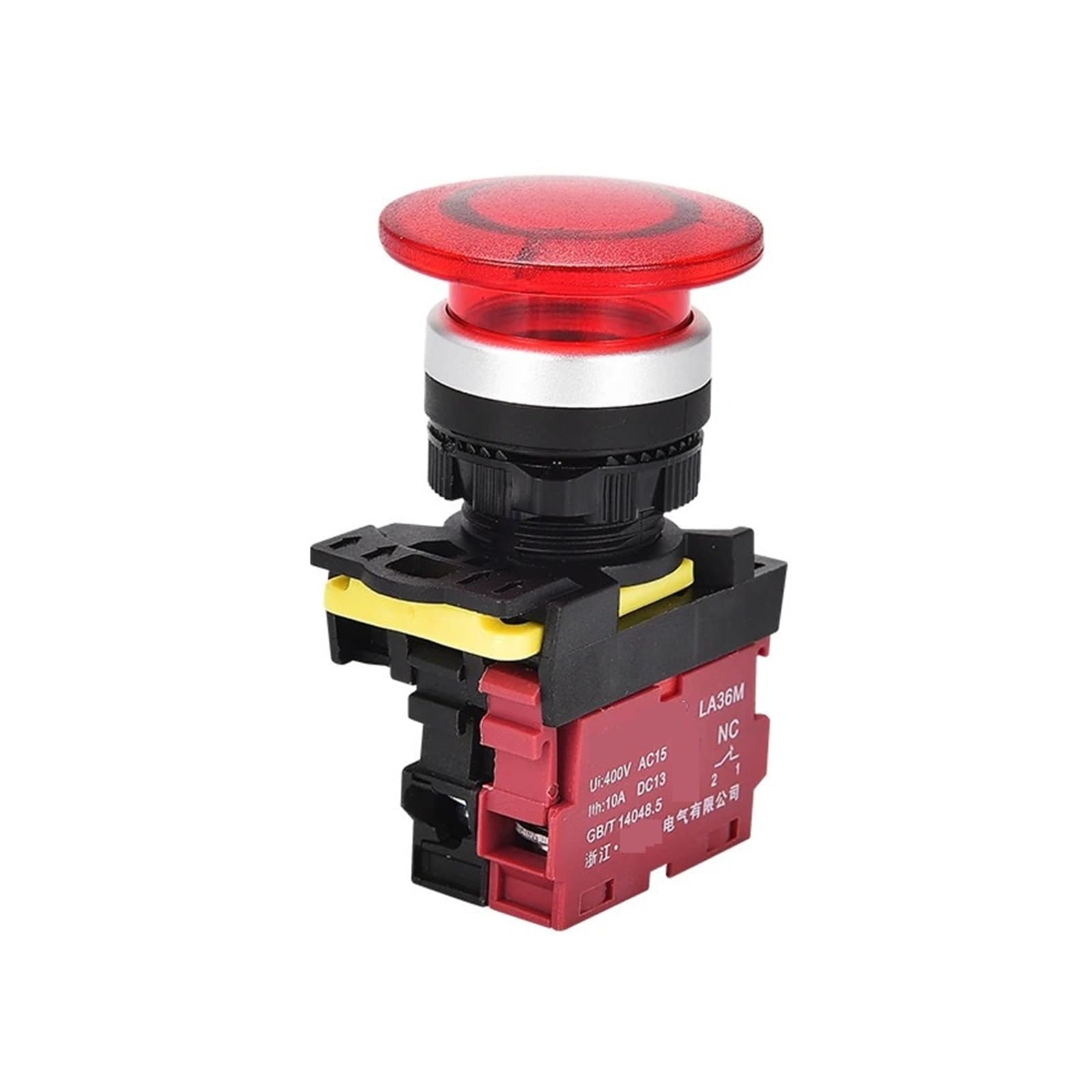 Interrupteur bouton poussoir momentané rouge 22mm LA36M 380V avec LED 1NC