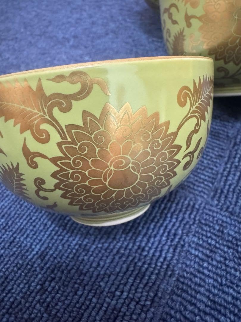 1800 希少其泉萌黄金欄手 茶器セット急須1客湯呑5客金彩