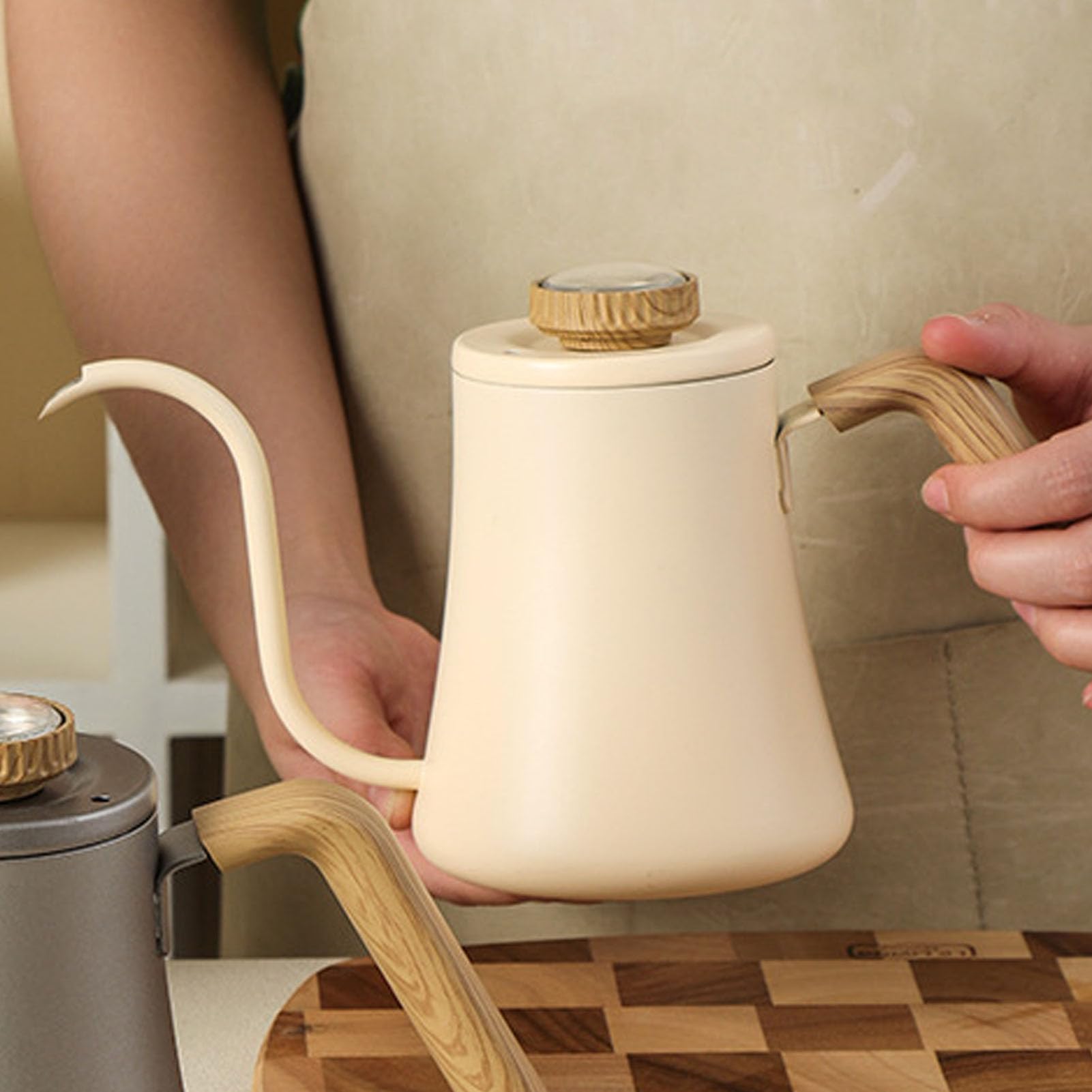 Emoshayoga Bollitore da caffè a Collo di Cigno in Acciaio Inossidabile con Coperchio con Termometro per un Versamento Regolare, Ideale per la Domestica