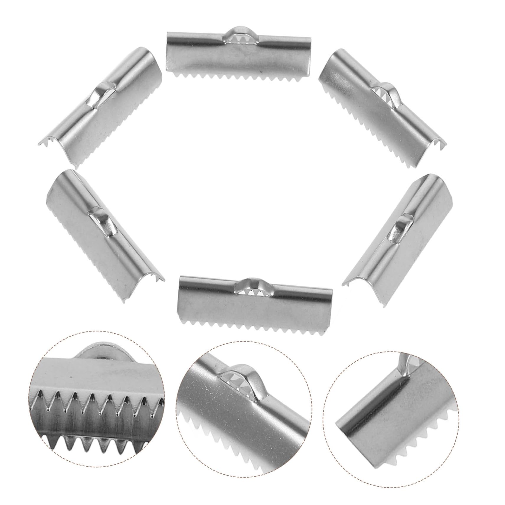 LALAFINA 20pcs Metal Leather Cord Clamp Jewelry Findings Ribbon Clamps Tooth Cap for Jewelry Making