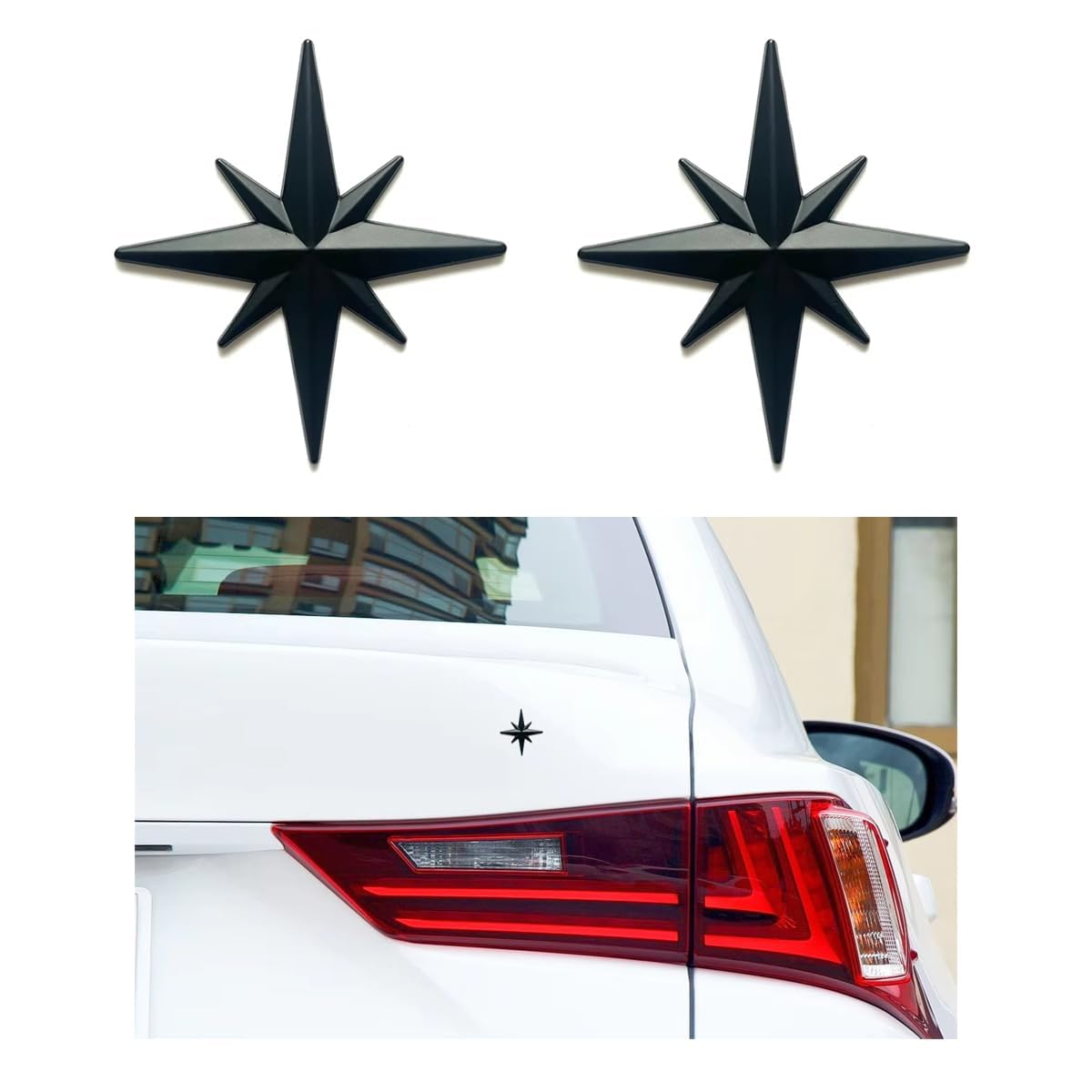 HDZJL 2Pcs 3D Chrome Metal Compass Octagonal Star Car Emblem for VW Tiguan 2.Gen SWB (5seats) 2016-2024, Compass Polaris Emblem Zinc Alloy Waterproof 3D Decorative Decal,Black