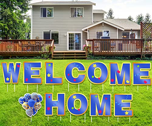 RIIFRILY Welcome Home Sign Classic Multicolor Welcome Theme 12.6 x 10.6 Rectangular Plastic Sign with Stake Mount Suitable for Property Decor