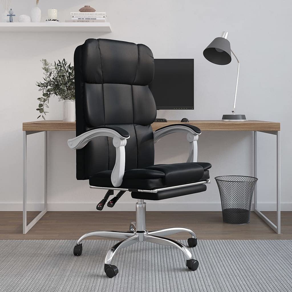 Silla de oficina reclinable y respaldo ajustable, piel sintética, rotación de 360 grados, estructura de metal resistente, incluye instrucciones de montaje (idioma español no garantizado)