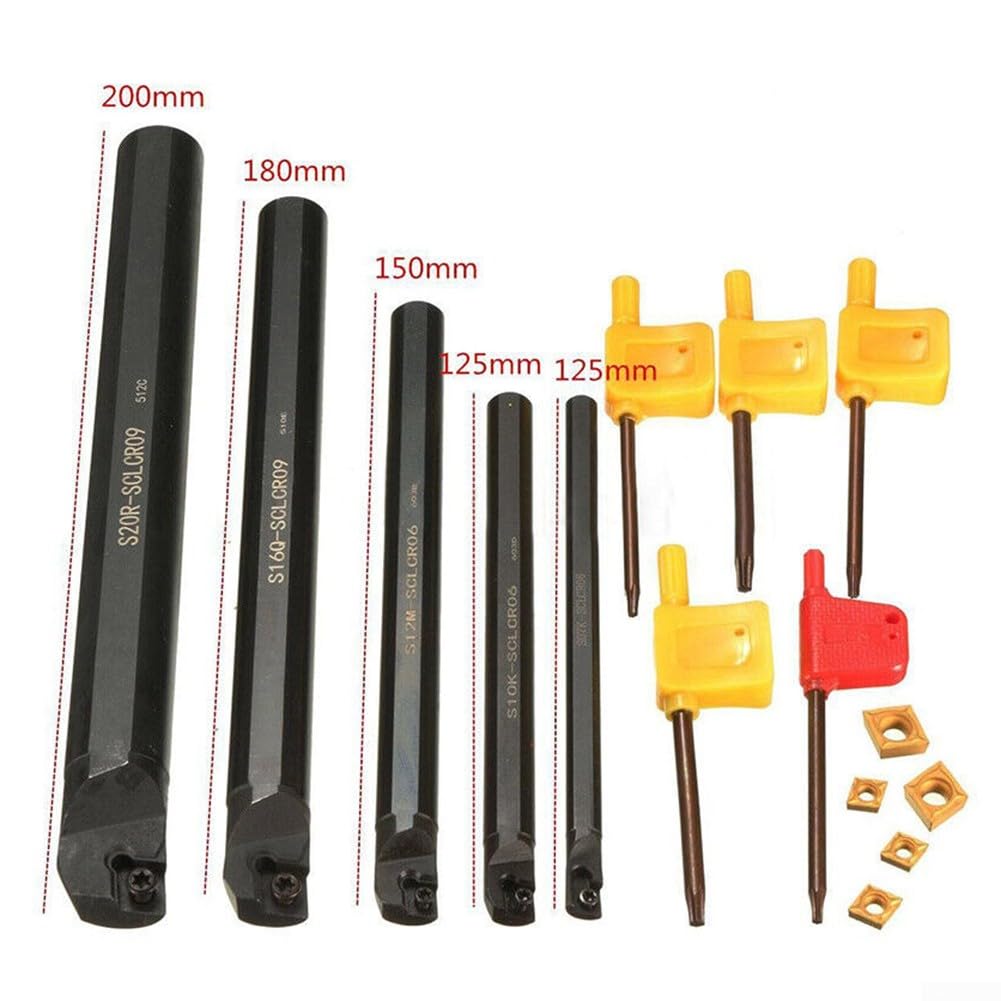 5 soportes para herramientas de torneado SCLCR de 7, 10, 12, 16 y 20 mm + 5 insertos de carburo CCMT