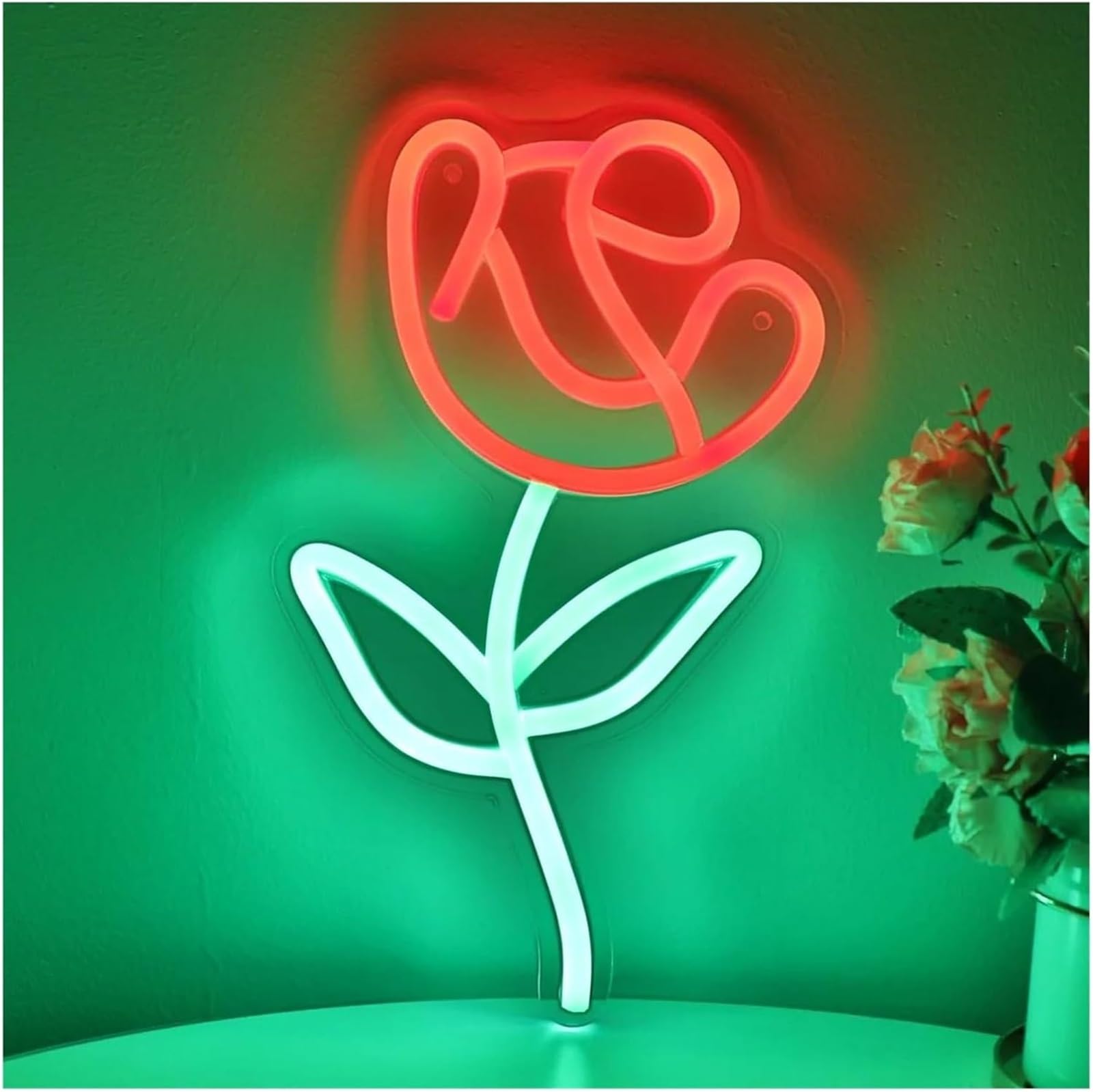 lampe au néon Enseigne lumineuse décorative en forme de rose magasin fleurs, café, maison, fête, décoration murale 14,8 x 25, cm