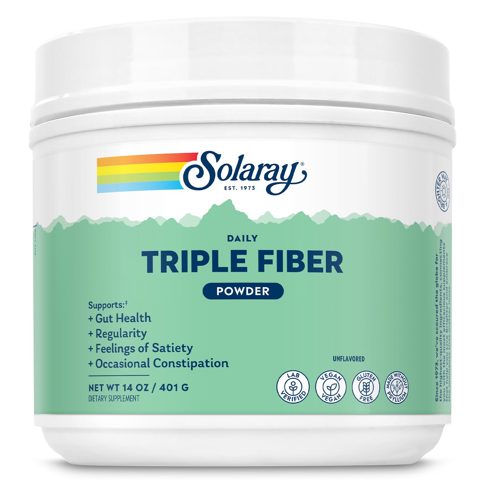 SOLARAY Triple Fiber Powder - Daily Fiber Supplement for Women and Men w/Prebiotics - Gut Health, Occasional Constipation, Digestive Health Support, Unflavored,