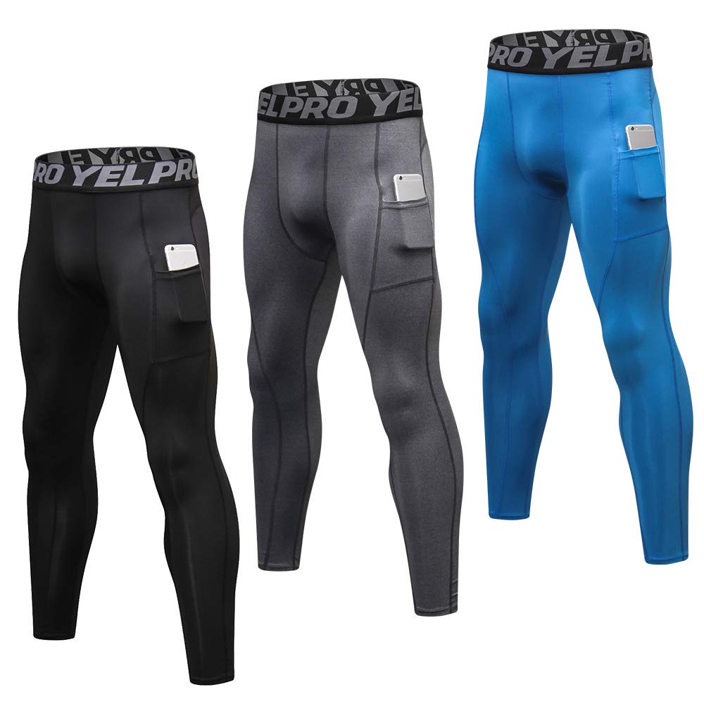 3 Pack Men’s Compression Pants Quick Dry Sport Tights Baselayer Running Workout Active Athletic Leggings with Pockets-image-39