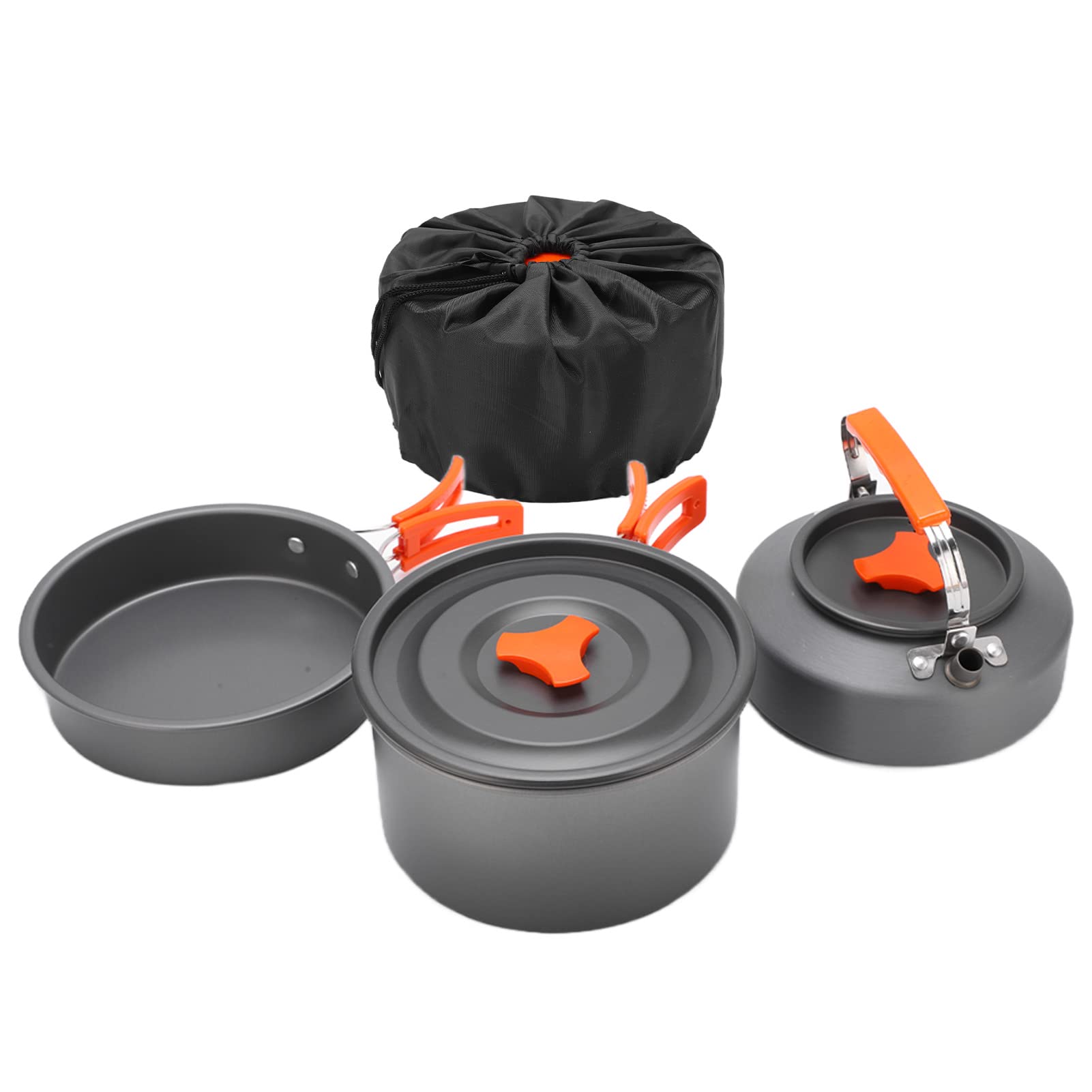 equlup Camping Cookware Set, Aluminum Alloy Teapot Cookware Combination Portable Outdoor Pot and Teapot Set Anti Slip Pot Tableware for 2?3 Persons