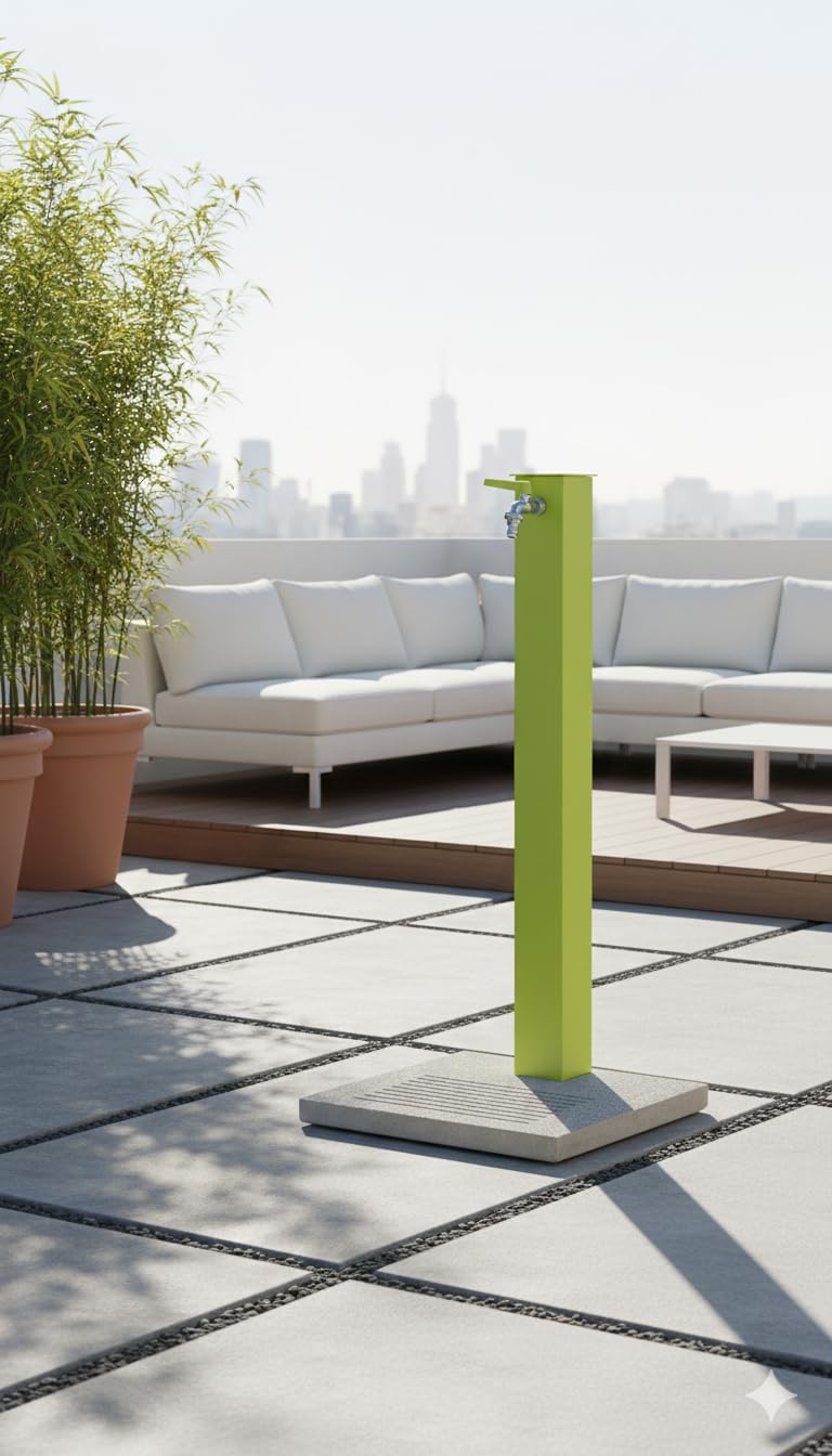 Fontana da Giardino Belfer 42QBM con Base in Cemento Trattamento Antiruggine Rubinetto a Sfera con Attacco Rapido (Verde Acido)