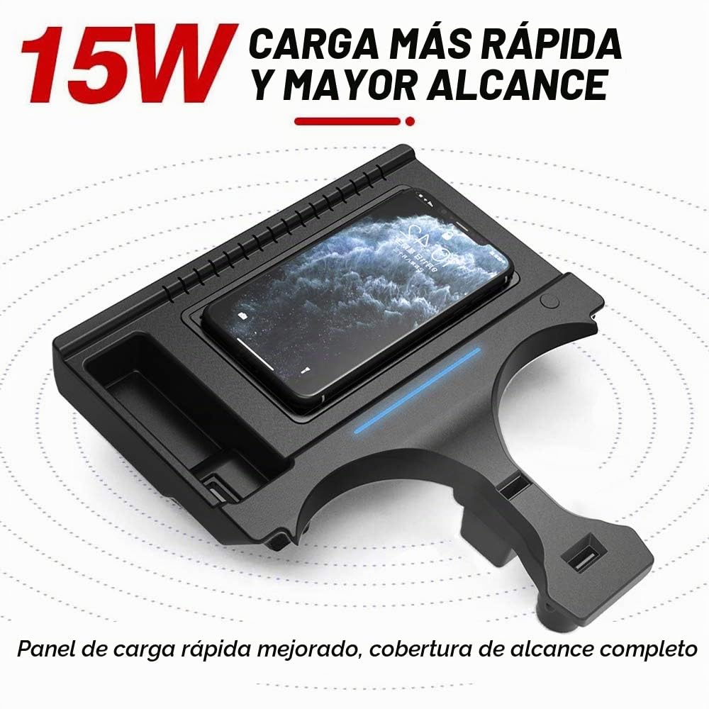 Cargador Inalámbrico Coche Auto para BMW X3/X4 2018 2019 2020 2021 Consola Central Panel, 15W Carga Rápida Auto Teléfono Cargador con QC3.0 USB Puerto para iPhone 12/11/X/8 Samsung S20/S10