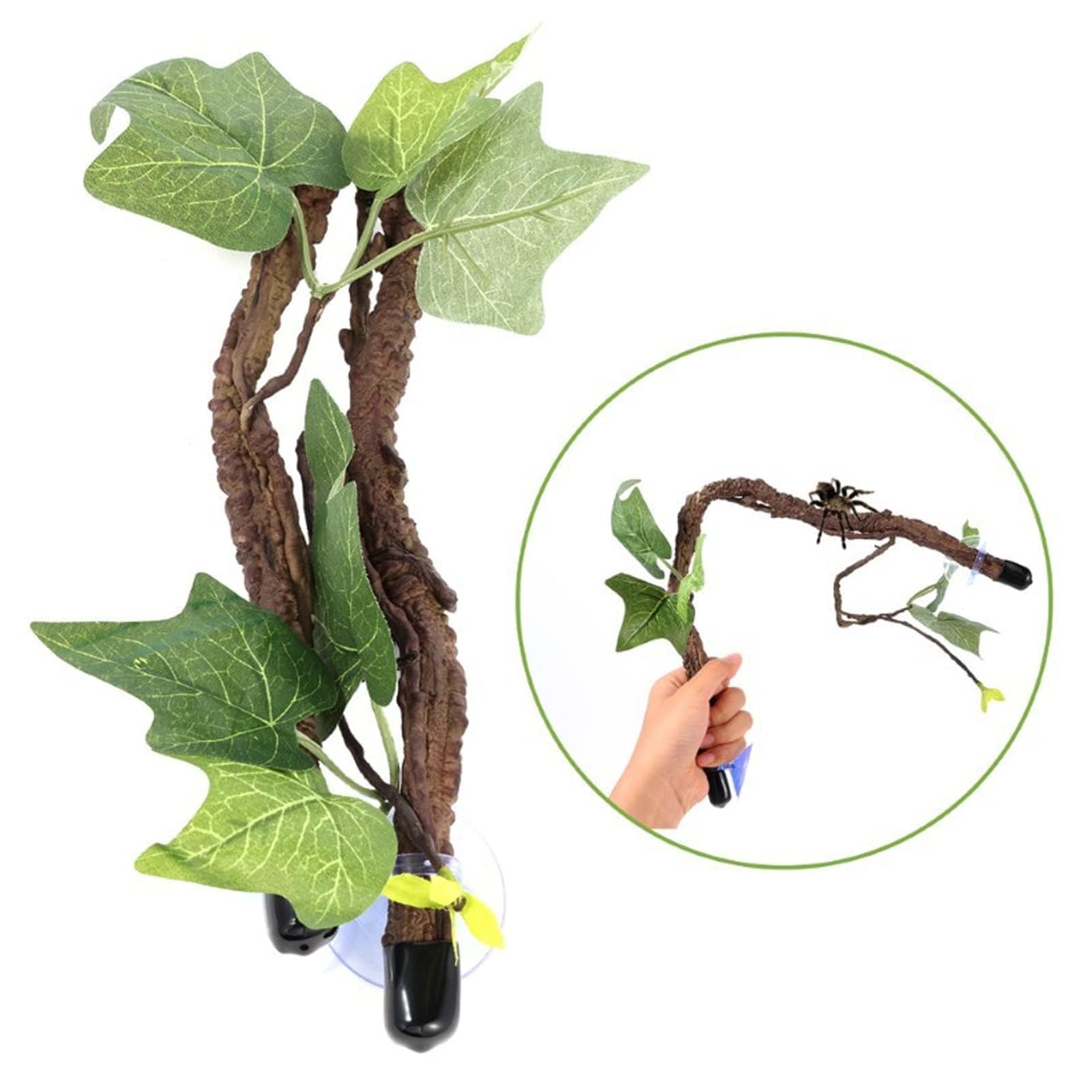 Decoración De Ramas De Reptil, Decoración De Plantas para Terrarios Rama De Esquina 2 Piezas De Enredaderas Rama De Esquina Guirnalda De Plantas con Ventosa para Anfibios, Lagartos, Serpientes