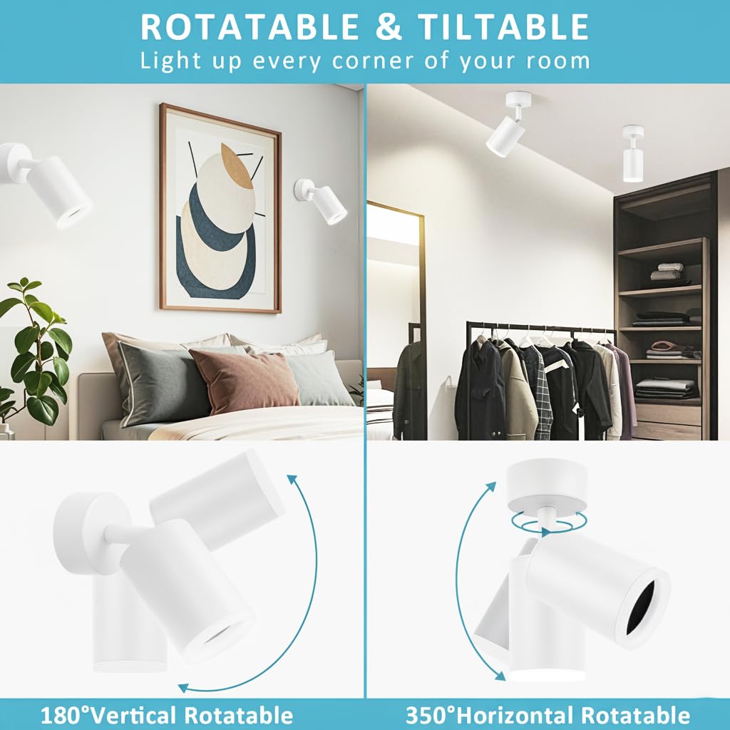 Cinsenten 2 Pack White Ceiling Spotlights, Adjustable GU10 Socket Wall/Ceiling Spot Lights Indoor - Image 2