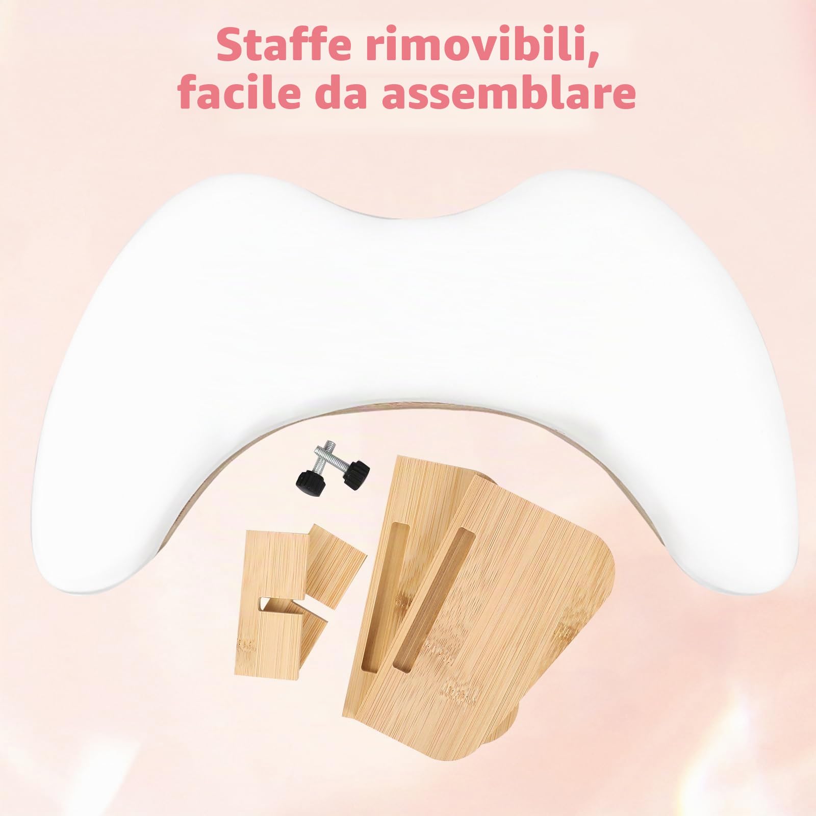 Bracciolo a forma di U per nail tech, bracciolo per unghie con staffe staccabili, in microfibra e pelle PU, cuscino per manicure per nail tech, strumenti indispensabili per manicure (bianco)