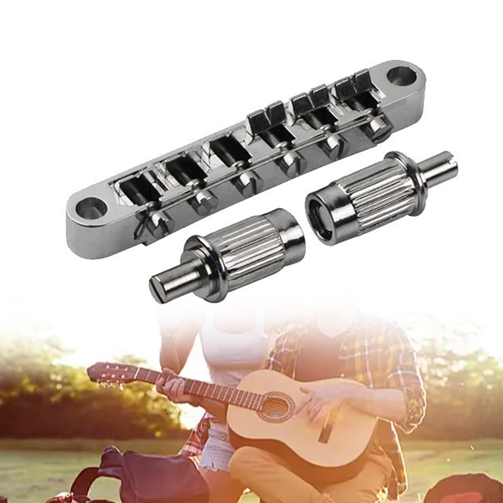 Mostek gitarowy, most z siodełkami rolkowymi gitara, chromowany, ze słupkiem gwintowanym M8, LP, płytka do ściągania gitary elektrycznej, akcesoria do gitary elektrycznej, 6-strunowy uchwyt do