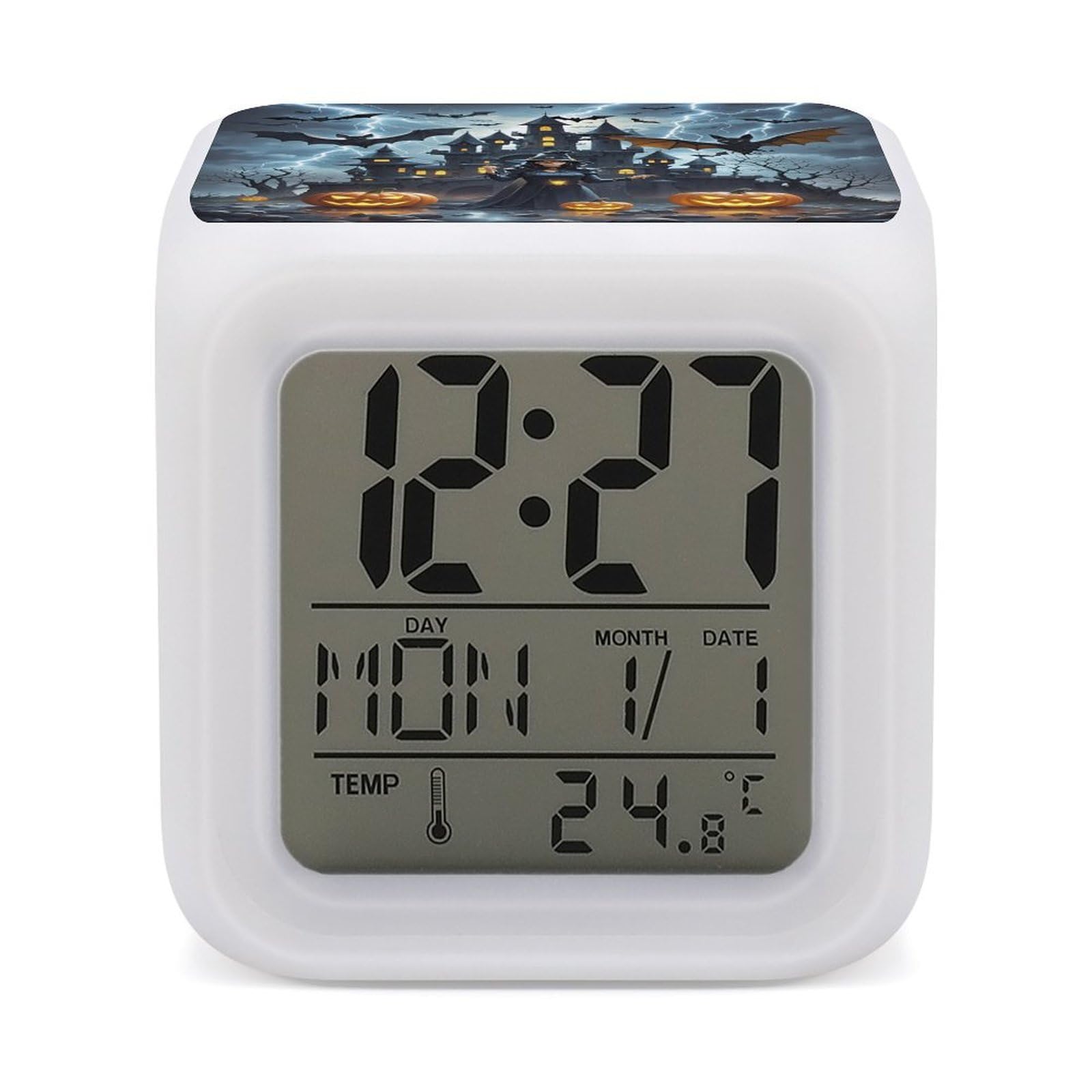 LZQPOEAS Witches Night Alarm Clock Desk Clock with 7 Color Changing Night Light Digital Clocks with Temperature Display Sleep Training and Sound Machine for Heavy Sleeper