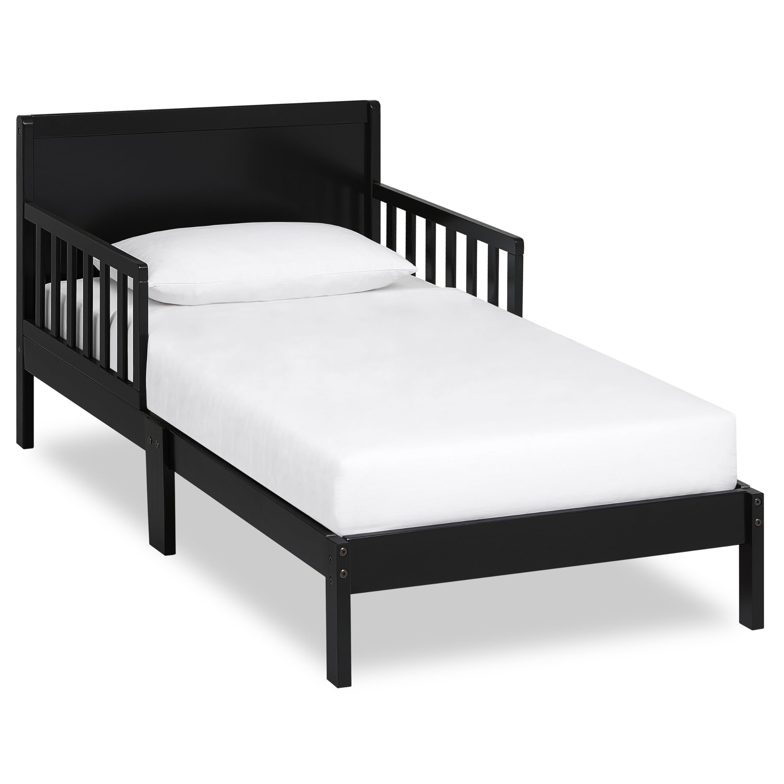 Dream On Me Brookside Wooden Toddler Bed in Black, Greenguard Gold & JPMA Certified, Kids Bed with Safety Rails, Low-to-Floor Design, Non-Toxic Pinewood Finish