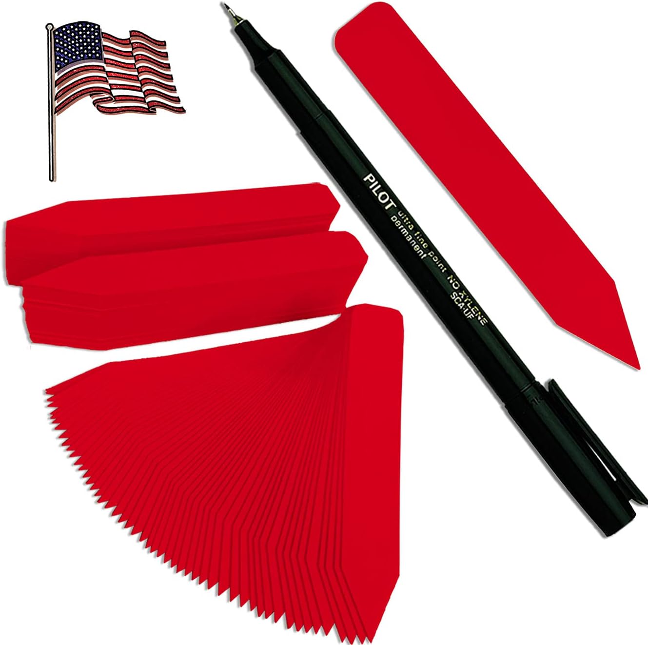 5" x 5/8" RED Premium Pot Stakes with Marker - 2,000 Pcs - Plastic Plant Tags and Labels - Nursery Garden Tree Labels Waterproof Writeable | Made in The USA |