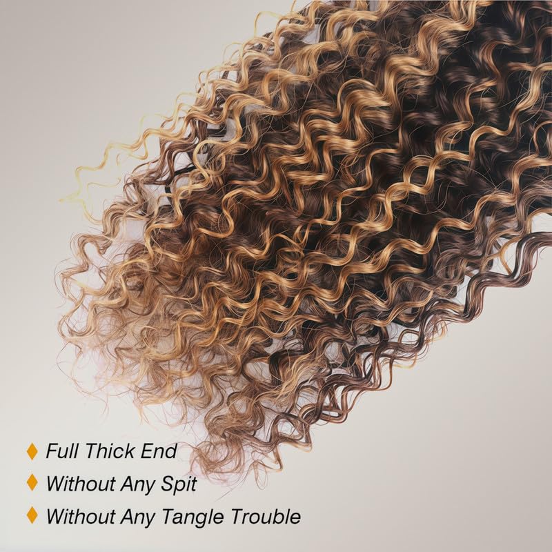 P4/27 Human Hair Curly Bundles 20 22 24 inch 12A Brazilian Virgin Ombre Hair Blonde and Brown Curly Human Hair 3 Bundles for Women P4/27 Color